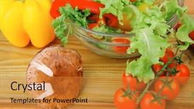  Presentation with border organic vegetables on wood - PPT theme with low carb - image of vegetables in salad background and a gold colored foreground