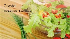  Presentation with salad - PPT theme featuring low carb - image of vegetables in salad background and a yellow colored foreground