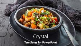  Presentation with grilled - Presentation design having low-carb-salad-of-grilled background and a dark gray colored foreground