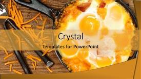  Presentation with cheese - Audience pleasing presentation consisting of low carbs high fat diet - skillet baked eggs and sausage backdrop and a yellow colored foreground