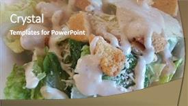  Presentation with healthy food and herb - Beautiful PPT theme featuring low cost - ceasar salad - healthy food backdrop and a coral colored foreground