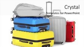  Presentation with luggage - Colorful PPT layouts enhanced with low cost - pile of different heavy luggage backdrop and a white colored foreground