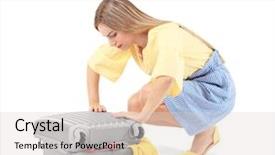  Presentation with wolf pack - Audience pleasing slide set consisting of low cost airlines - young woman trying to pack backdrop and a light gray colored foreground