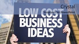  Presentation with business card - Slide set featuring low cost business ideas card background and a teal colored foreground