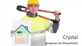  Presentation with certificate - Cool new slide deck with low cost housing - construction worker with an energy backdrop and a white colored foreground