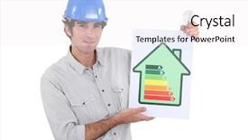  Presentation with rating - Audience pleasing PPT theme consisting of low cost housing - constructor holding energy rating sign backdrop and a white colored foreground
