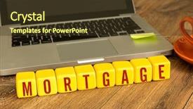  Presentation with mortgage - Audience pleasing presentation theme consisting of low cost housing - mortgage written on a wooden backdrop and a tawny brown colored foreground