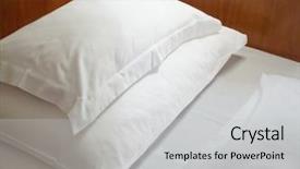  Presentation with bed - Colorful theme enhanced with low cost housing - white pillows on wooden bed backdrop and a light gray colored foreground