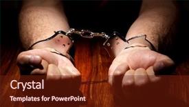  Presentation with focus - Theme having low key - arrested criminal hands in handcuffs background and a tawny brown colored foreground