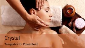  Presentation with masseur doing massage spa - Colorful presentation theme enhanced with low key - masseur doing massage on woman backdrop and a red colored foreground