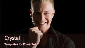  Presentation with man looking up happy - PPT theme having low-key portrait of handsome background and a wine colored foreground