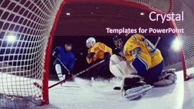 Presentation with ice hockey - Cool new PPT layouts with low power - ice hockey goalkeeper player backdrop and a tawny brown colored foreground