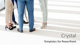  Presentation with new office - PPT layouts having low section of business people standing together in new office background and a white colored foreground