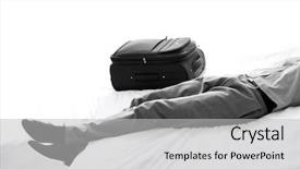  Presentation with luggage - Cool new theme with low section of businessman sleeping beside luggage in hotel room backdrop and a light gray colored foreground