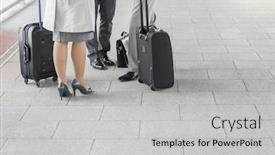  Presentation with railroad - Slides having low section of businesspeople with luggage standing on railroad platform background and a light gray colored foreground