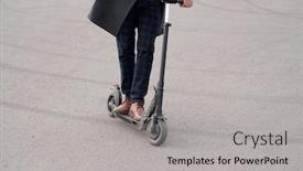  Presentation with electric scooter - PPT theme enhanced with low-section-of-contemporary-businessman background and a light gray colored foreground