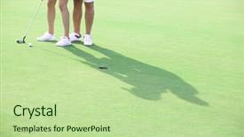 Presentation with golf course - Presentation design featuring low section of couple playing golf at course background and a mint green colored foreground