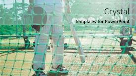  Presentation with net - Theme having low section of crickter standing by net at field on sunny day background and a soft green colored foreground