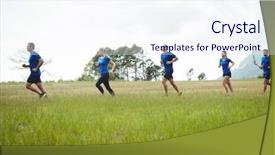  Presentation with boot camp - Amazing PPT theme having low section of fit people running in boot camp backdrop and a sky blue colored foreground