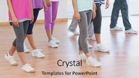  Presentation with exercise class - Amazing slide set having low section of fitness class and instructor standing in exercise room backdrop and a soft green colored foreground