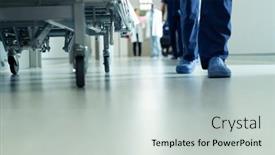  Presentation with hospital bed - PPT theme featuring low-section-of-legs background and a light gray colored foreground
