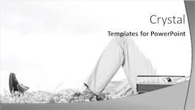  Presentation with vintage radio - Presentation theme having low section of man lying by vintage radio on grass against clear sky background and a white colored foreground