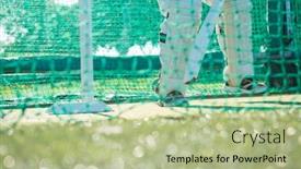  Presentation with sports field - Cool new presentation theme with low section of man playing backdrop and a mint green colored foreground