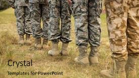  Presentation with military - Presentation theme enhanced with low-section of military soldiers background and a yellow colored foreground