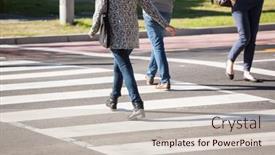  Presentation with road - PPT theme consisting of low-section-of-people-crossing background and a soft green colored foreground