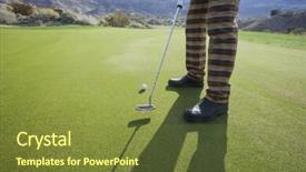  Presentation with course - Theme enhanced with low section of senior male golfer playing at golf course background and a tawny brown colored foreground