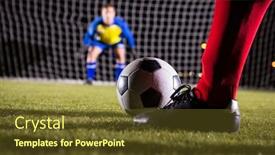  Presentation with soccer field - PPT theme consisting of goalkeeper standing on playing field background and a tawny brown colored foreground