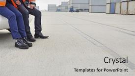  Presentation with shipping - Slides enhanced with low section of workers leaning on car in shipping yard background and a light gray colored foreground
