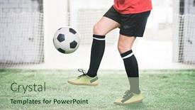  Presentation with female soccer - Presentation theme consisting of low-section-of-young-female background and a mint green colored foreground