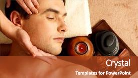  Presentation with masseur doing massage spa - Slide set consisting of two green bay laurel leaves on brown kraft paper background background and a coral colored foreground