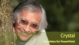  Presentation with elderly - Cool new presentation theme with low vision - elderly woman behind tree trunk backdrop and a tawny brown colored foreground