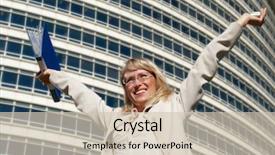  Presentation with celebrate office success - Beautiful slide set featuring low vision - happy businesswomen celebrating success outdoor backdrop and a soft green colored foreground