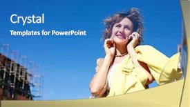  Presentation with mobile phone in woman hand - PPT theme having low vision - young woman talking on mobile background and a  colored foreground