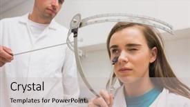  Presentation with student nurse teaching university - PPT layouts with low vision science - student doing a sight test background and a soft green colored foreground