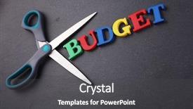  Presentation with hair salon scissors in black - Cool new presentation theme with lower cost - scissors with text budget backdrop and a dark gray colored foreground