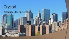  Presentation with new york city - Beautiful PPT theme featuring lower east side of manhattan backdrop and a light blue colored foreground