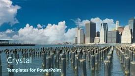  Presentation with brooklyn bridge - Colorful slide set enhanced with lower-manhattan-skyline-view backdrop and a ocean colored foreground