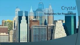  Presentation with new york city - PPT theme consisting of lower-manhattan-skyline-view background and a light blue colored foreground