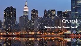  Presentation with new york city - PPT theme with lower-manhattan-skyline-with-serious background and a ocean colored foreground