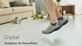  Presentation with sports shoes - Slides having lower-part-of-young-active background and a light gray colored foreground