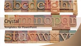  Presentation with color blocks - Amazing PPT theme having lowercase in vintage wooden letterpress backdrop and a coral colored foreground