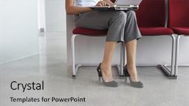  Presentation with executive - Theme with lowsection-of-a-female-executive background and a light gray colored foreground