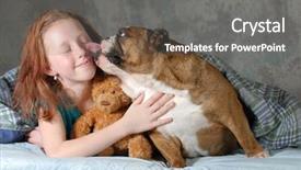  Presentation with girl teens - Presentation theme featuring loyal - girl and her dog background and a gray colored foreground