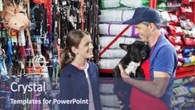  Presentation with salesman - Cool new slides with loyal - girl looking at salesman carrying backdrop and a ocean colored foreground