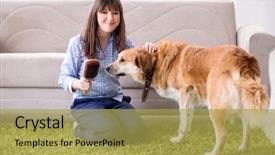  Presentation with golden woman - Slide deck enhanced with loyal - happy woman dog owner background and a yellow colored foreground