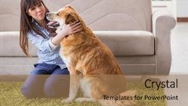  Presentation with golden woman - Slides having loyal - happy woman dog owner background and a coral colored foreground